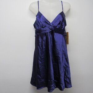 NWT Flora Nikrooz Purple Satin Tie Back Mini Slip Dress Chemise sz Medium